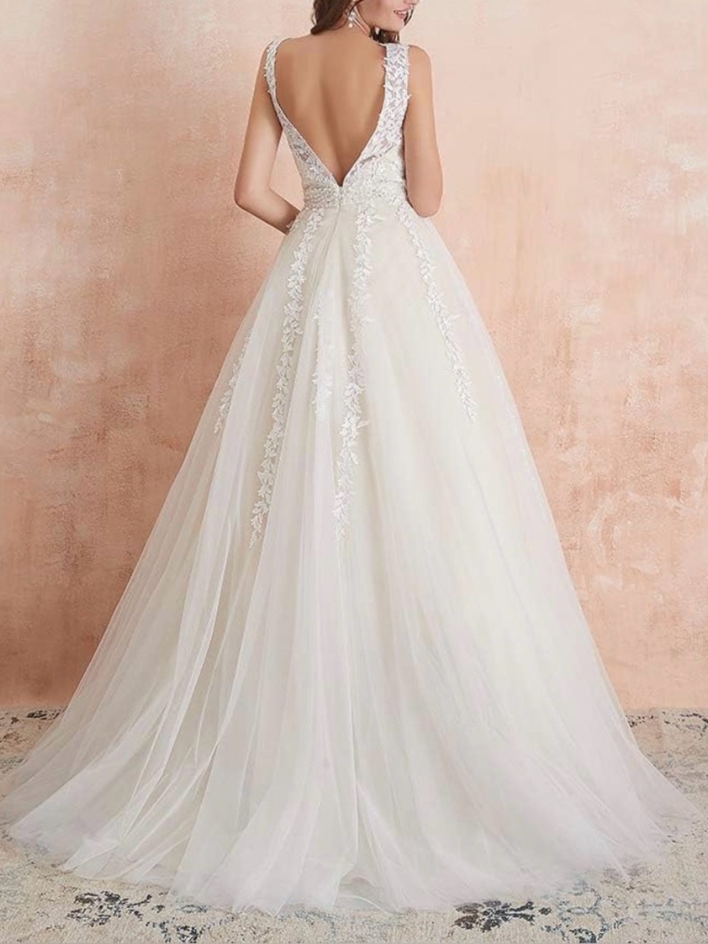 Women’s Abaowedding Wedding Dress Lace Applique V-Neck Ball Gown Beaded Size 10
